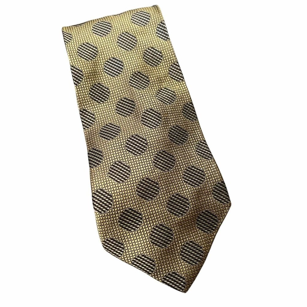 Bass Gold Check Silk Tie with Navy & White Circle